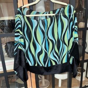 Vintage y2k Bebe silk Kimono top cropped blouse swirls pinwheel swirl boatneck